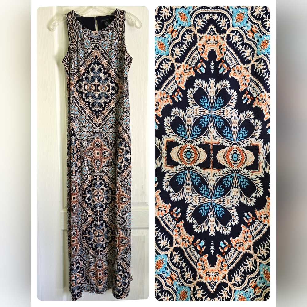 EUC Joan Vass Multicolor Floral Print Sleeveless Maxi Dress, Size Small